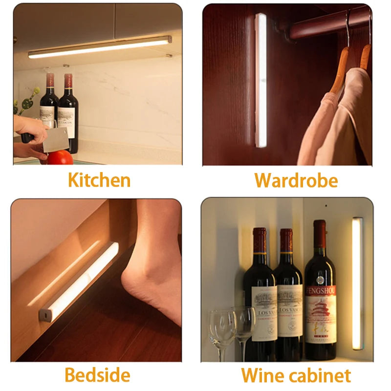 Wireless Motion Sensor LED Night Light – Rechargeable Closet Lamp for Kitchen, Bedroom, Cabinet, and Staircase Backlighting