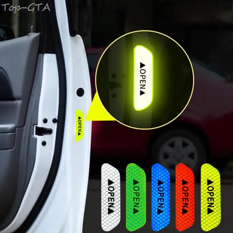 4PCS Reflective Car Door Handle Safety Stickers - Warning Mark Anti-Collision Reflector Strips for Enhanced Visibility