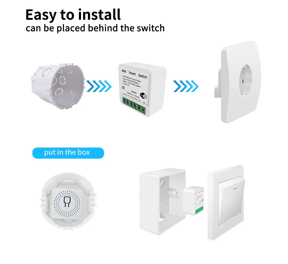Custom Mini Smart Switch | Cozylife & Apple HomeKit Compatible | WiFi App Controlled Dark Box Circuit Breaker | Smart Home Autom