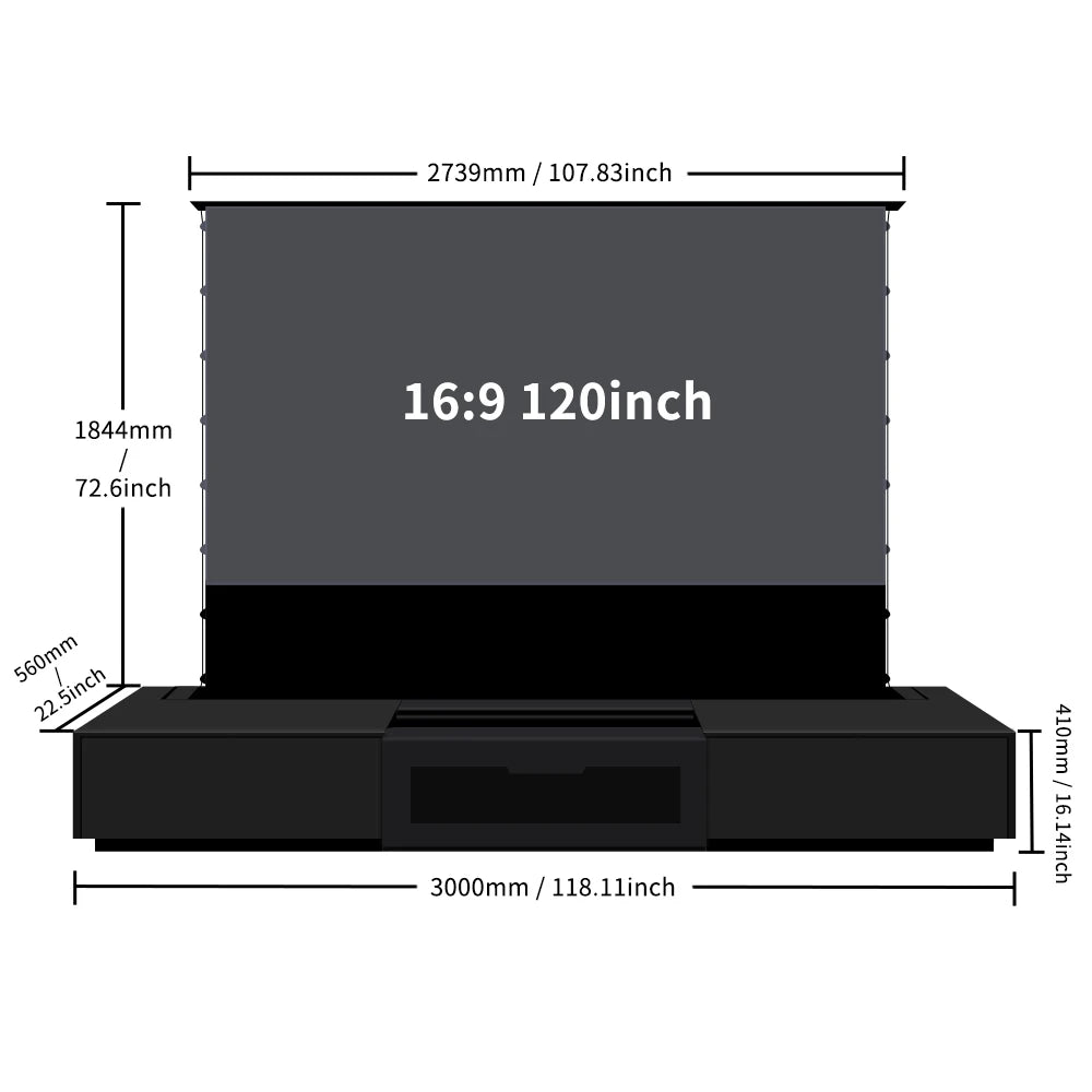 2025 MAX 120 inch Intelligent Laser TV Projector Screen TV Cabinet+Motorized Floor Rising UST Projection Screen For Home Theater