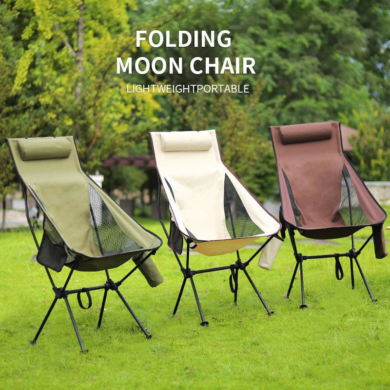 Ultralight High-Back Camping Moon Chair - Portable Aluminum Alloy Chair for Fishing, Picnic, BBQ, Beach, and Outdoor Leisure