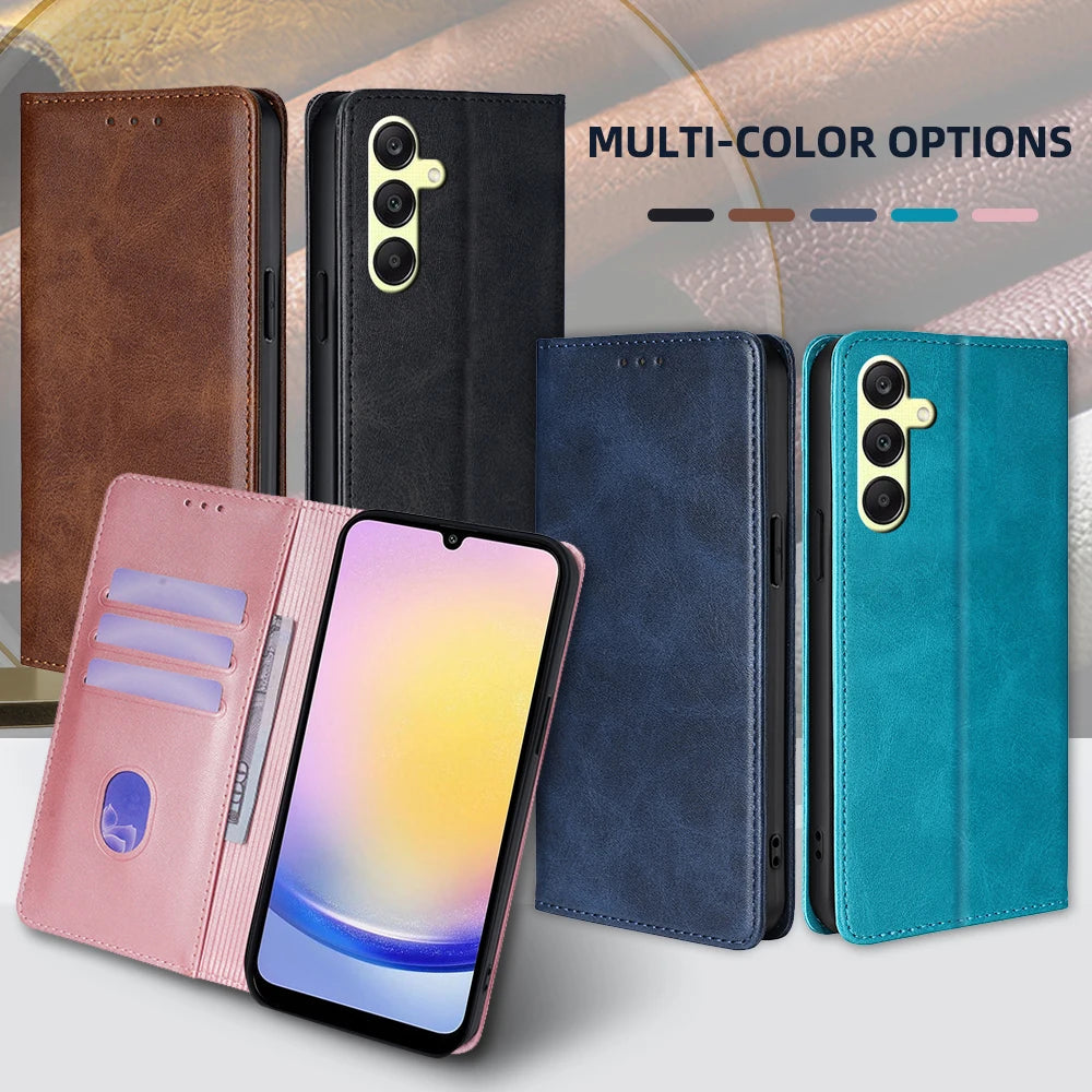 Business Leather Flip Case for Samsung Galaxy A55, A54, A35, A34, A25, A24, A15, A14, A73, A53 | Magnetic Cover with Stand