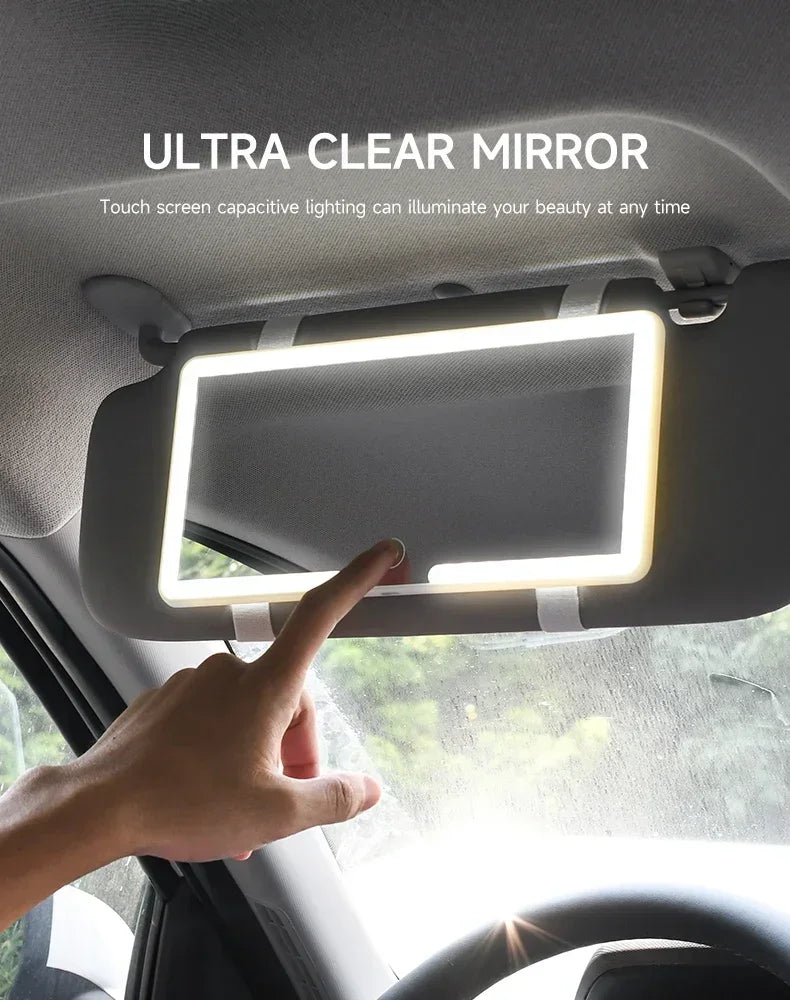 Rechargeable Sun Visor Vanity Mirror with LED Light & Stepless Dimming | Touch Sensor, Car Makeup Mirror