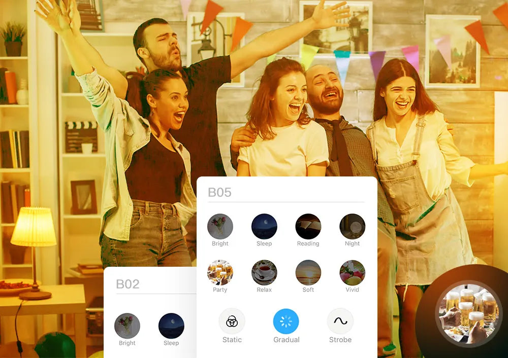 SONOFF Smart LED Bulbs (B02-B-A60/B05-BL-A60) – 9W dimmable Wi-Fi bulbs with eWeLink app control; works with Alexa and Google Home.