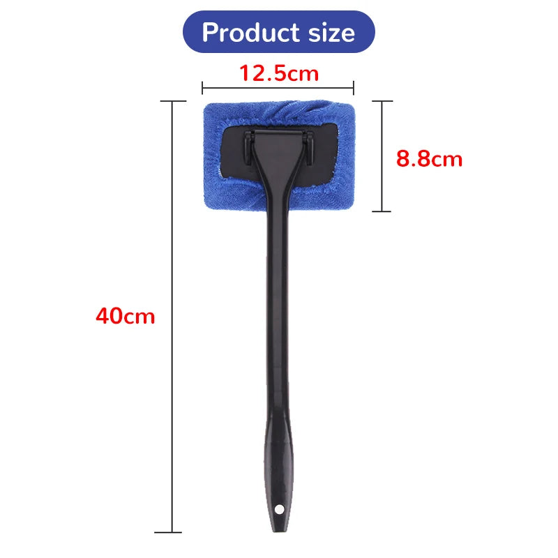 Window Cleaner Brush Kit with Long Handle - Microfiber Windshield Cleaning Tool for Car Interior Detailing and Home Use