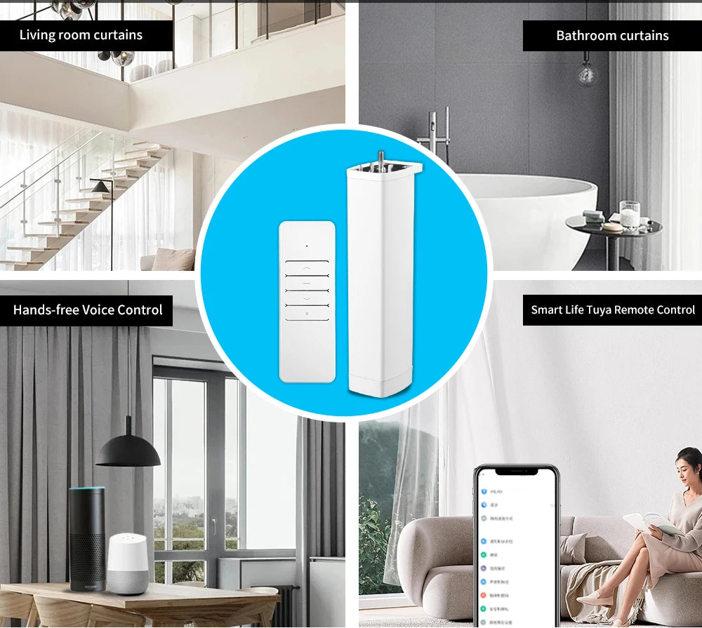 Smart Tuya WiFi/Zigbee Electric Curtain Motor with RF Remote - 22.5CM, App Control, Compatible with Alexa, Google Assistant, and SmartThings