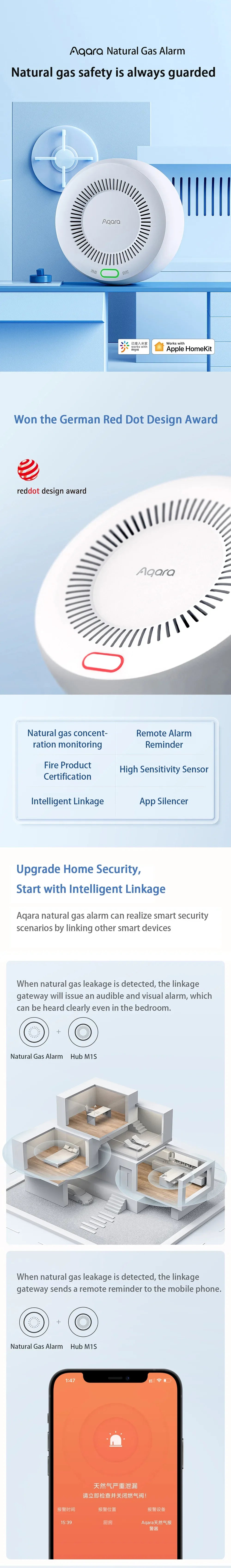 Aqara Smart Natural Gas Detector Zigbee 3.0 Smoke Alarm Kit Intelligent Linkage Home Security Work with Aqara Hub Homekit APP