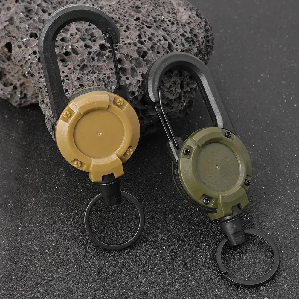 1/2pcs Heavy-Duty Retractable Badge Reel Keychain - Steel Wire Rope Carabiner ID Holder with Buckle for Keys and Outdoor Tools