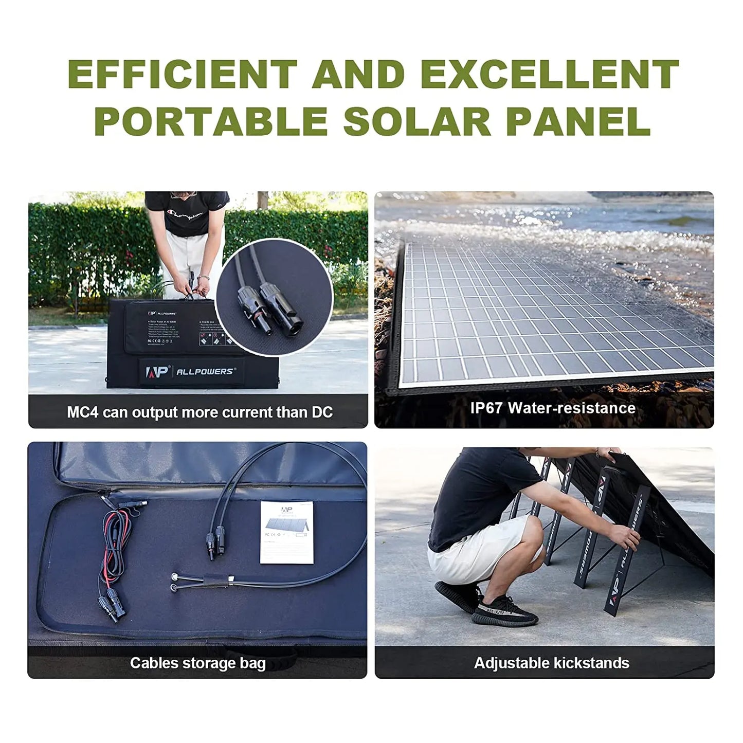 ALLPOWERS Portable Foldable Solar Panel Charger - 400W / 200W / 140W / 100W / 60W Waterproof Solar Charger for Camping, RVs, Garden, and Roof Use