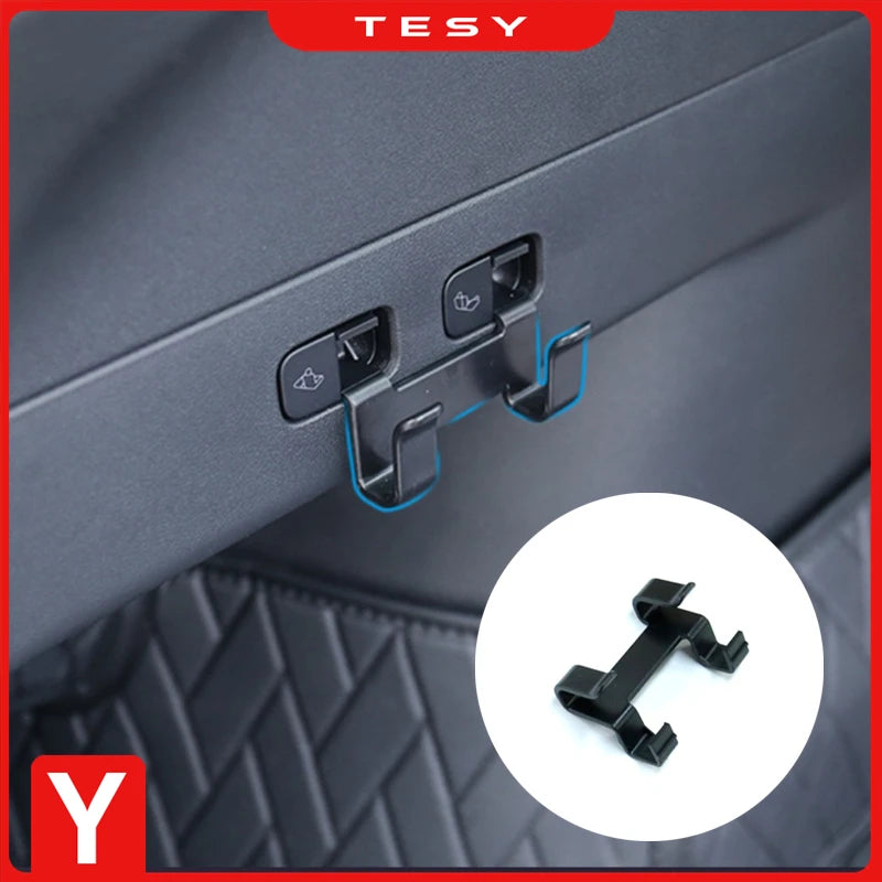 TESY Rear Trunk Hook & Seat Button for Tesla Model Y | 2022 Cargo Holder for Groceries, Bags, & Umbrellas