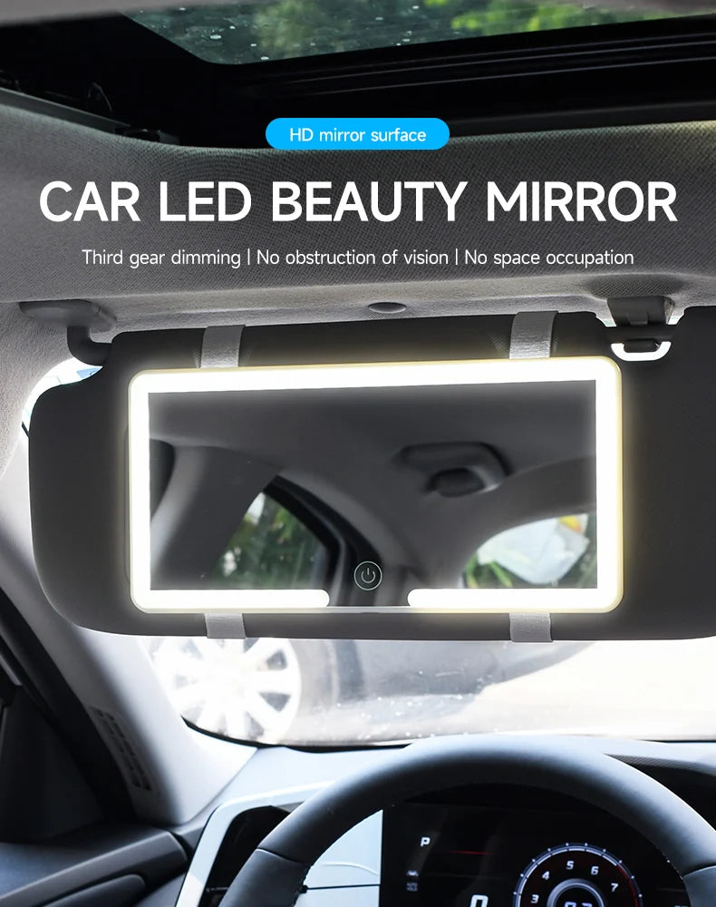 FCCEMC HD LED Makeup Mirror for Car – Sun Visor Vanity Mirror with Dimmable Touchscreen & Three-Level Brightness Adjustment