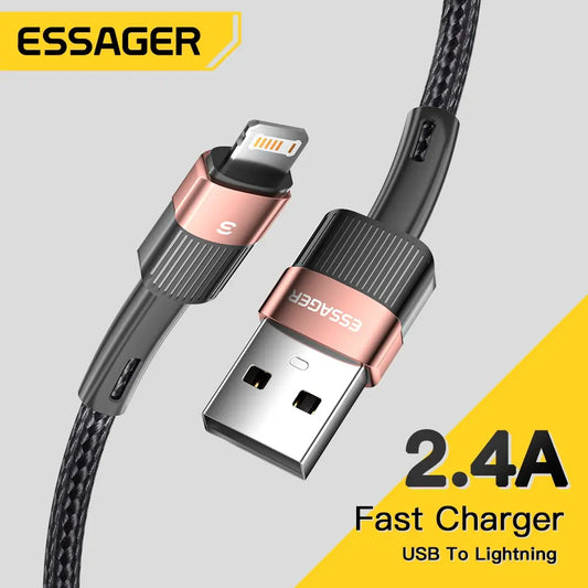 Essager 2.4A Fast Charging USB Cable for iPhone 13 Pro Max, 12, 11, SE, X, 8, 7, 6 – Durable Charger Cord