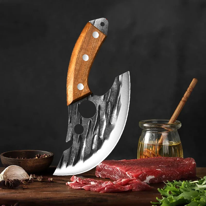 Multifunctional Stainless Steel Kitchen Knife – Forged Meat Cleaver, Boning Knife with Bottle Opener, Portable Design