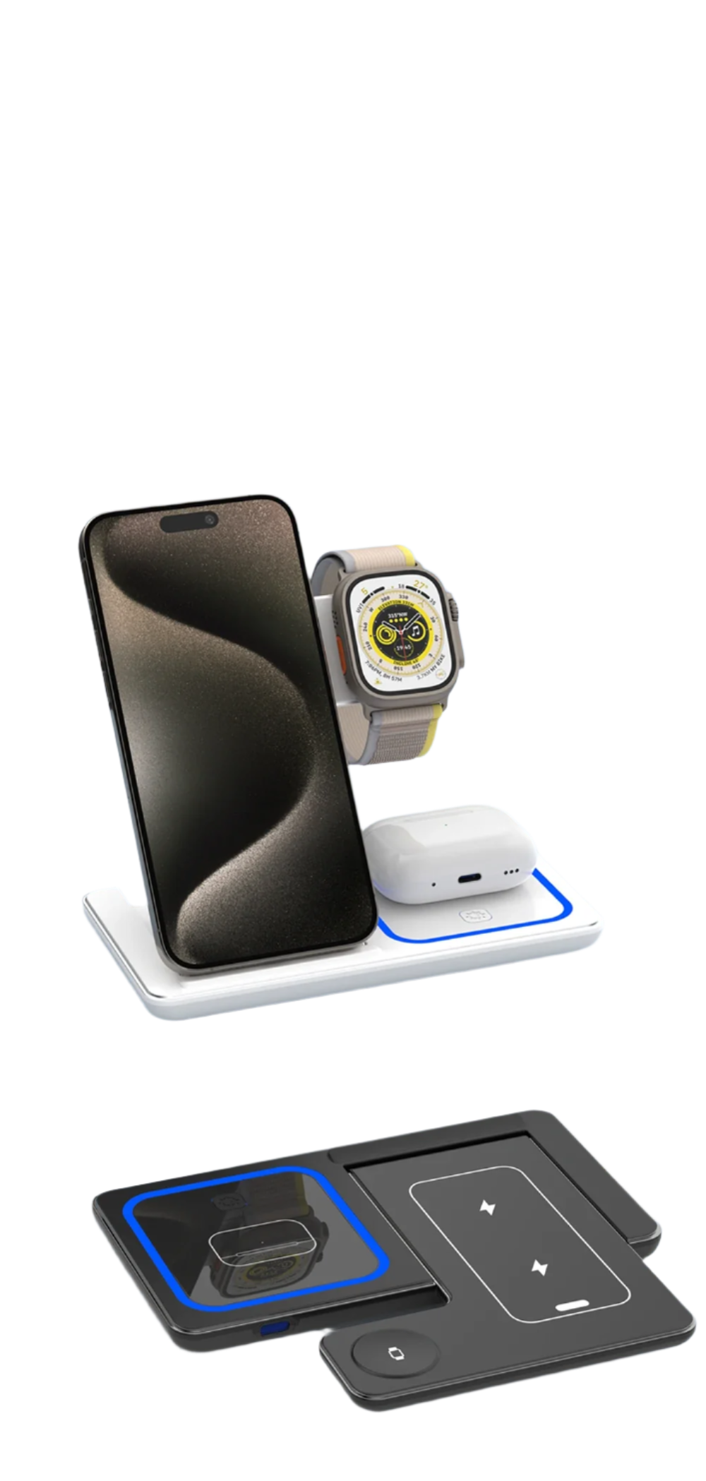 VIKEFON 30W 3-in-1 Fast Wireless Charging Station – Foldable Stand for iPhone 15/14/13/12/11, Apple Watch 9/8/7/6/5, and AirPods Pro