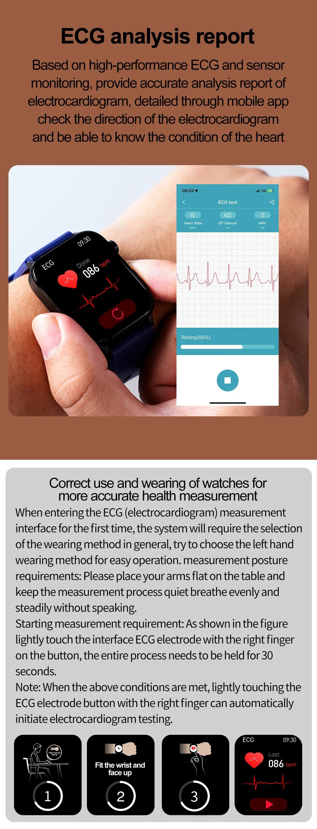 GUHUAVMI 2024 AI Health Smartwatch - ECG, PPG, Blood Glucose, Uric Acid & Lipid Monitoring, Bluetooth Calling, Medical Diagnostic Watch for Men