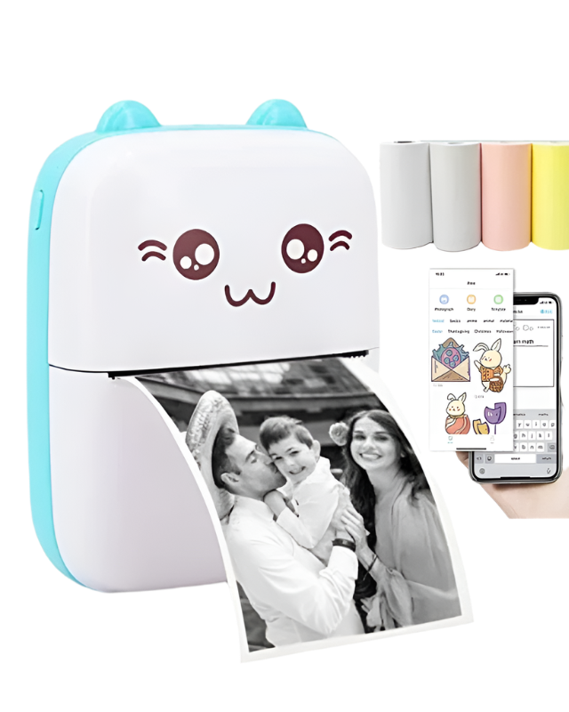 Mini Cat Portable Thermal Printer - Wireless Bluetooth Photo & Label Printer for Android and iOS (58mm)