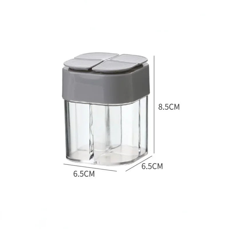 4-in-1 Camping Spice Dispenser – Transparent Seasoning Jar with Lid for Outdoor Cooking, BBQ, Salt, and Pepper Storage