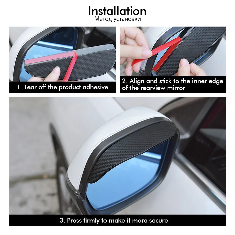 2PCS Carbon Fiber Rearview Mirror Rain Eyebrow - Sun Visor Shade Protector for Clear Vision in Rain - Car Mirror Accessories