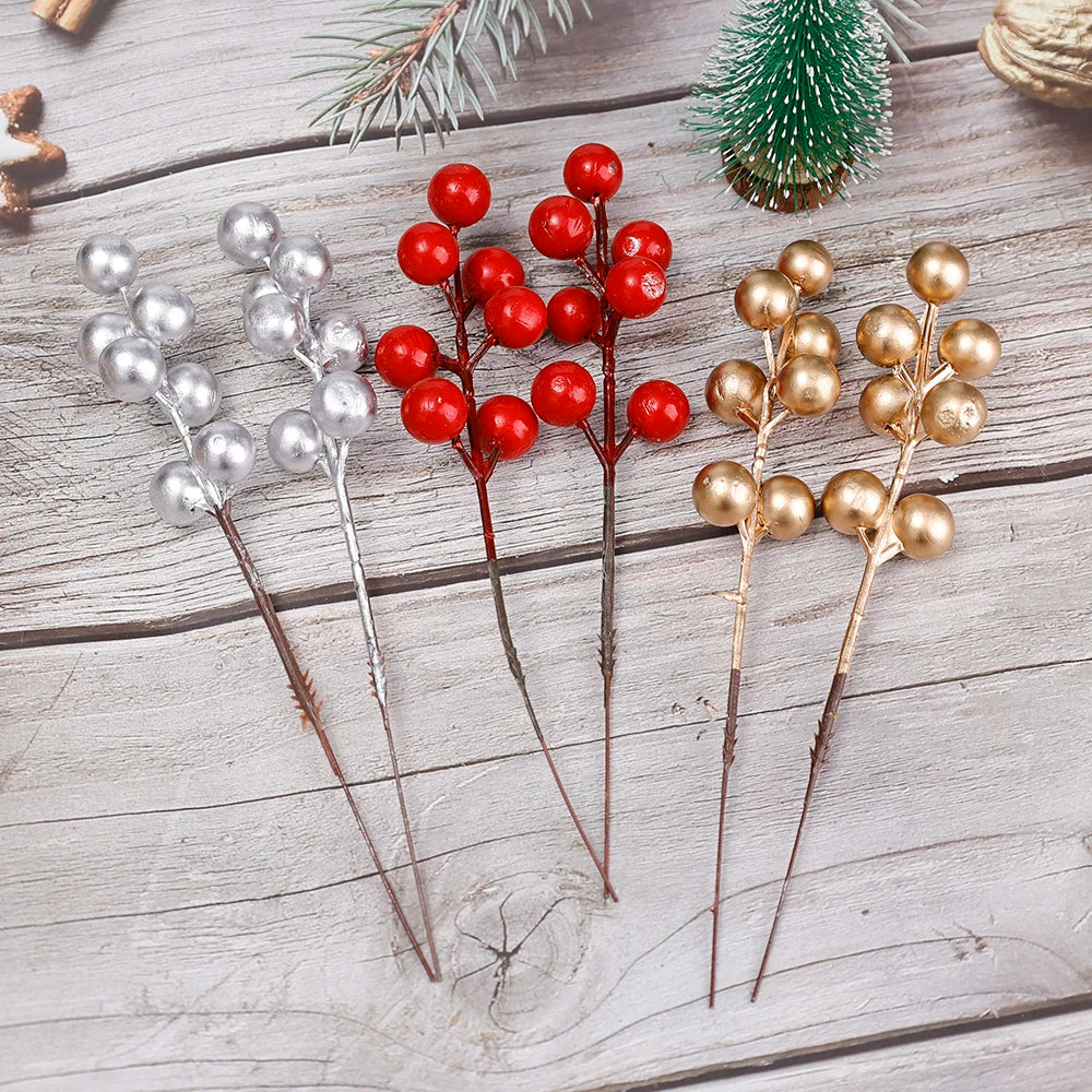 Christmas Artificial Berries | Red, Gold & Silver Branches for Floral Wreaths and Christmas Tree 2024