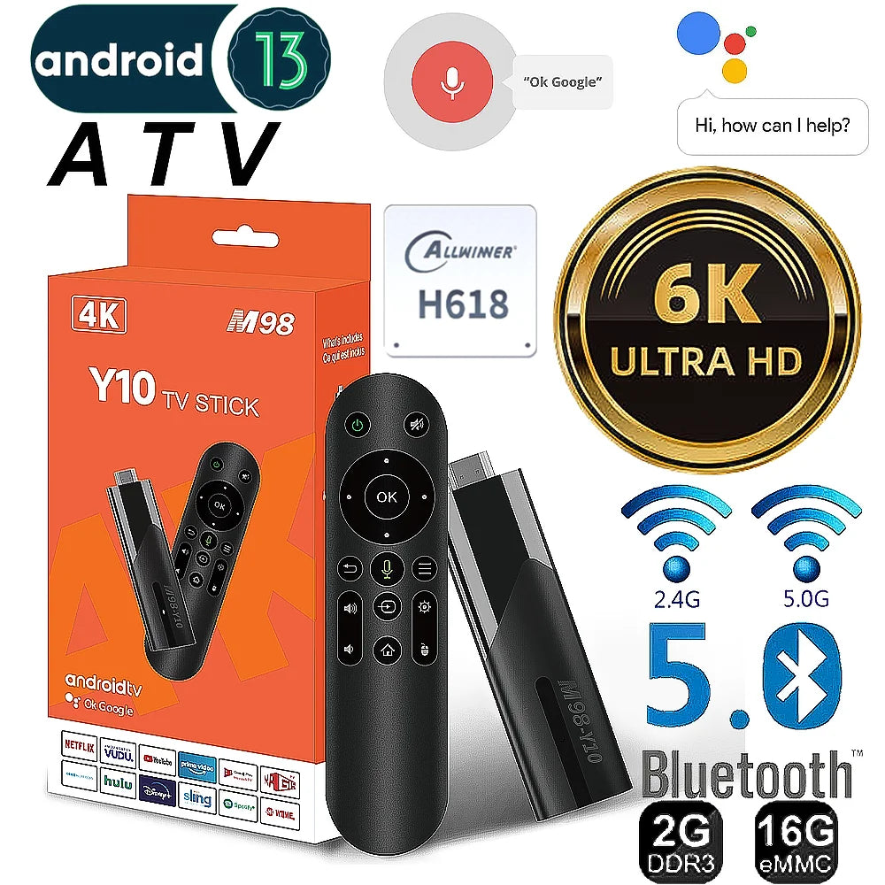 LEMFO ATV Mini TV Stick | Android 13, Allwinner H618, 8K/4K Playback, WiFi 6, BT 5.2, Voice Remote, Smart TV Stick