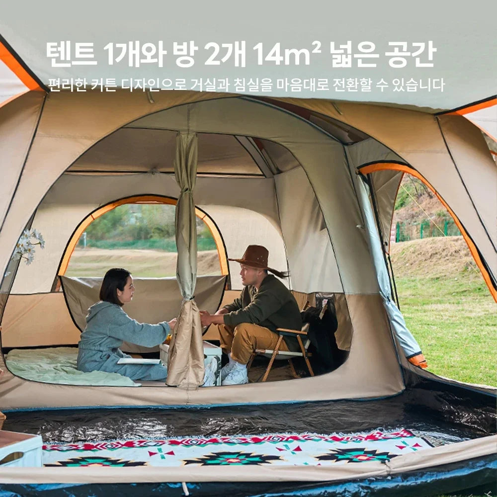 XIAOTREE Outdoor Family Camping Tent - Oversized Double-Layer 2-Room Tent for 3-12 People, Thickened Rainproof Design for Outdoor Adventures