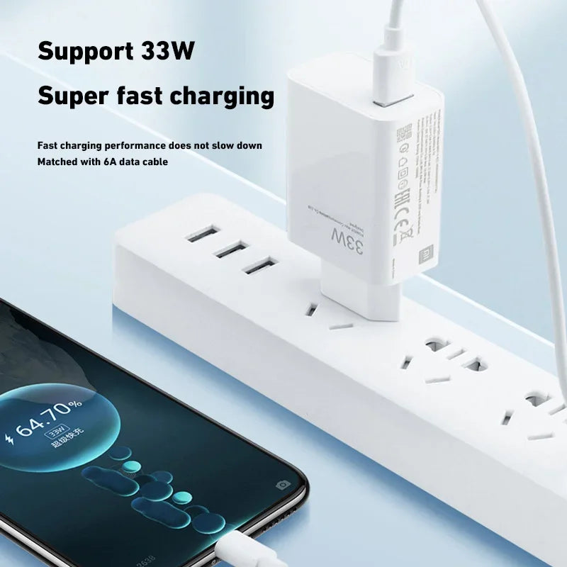 Xiaomi 120W USB Fast Charger Adapter with QC 3.0 & 6A USB-C Cable – High-Speed Charging for Xiaomi, Huawei, Samsung, and More