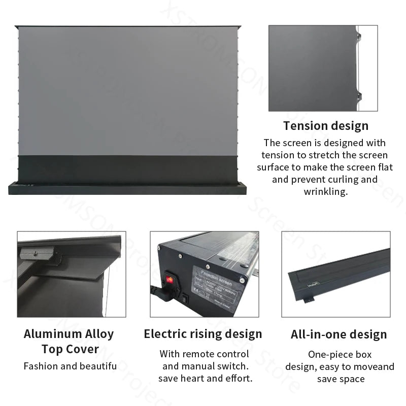 120 inch Laser TV ALR Projector Screen Motorized Floor Rising PET Crystal UST ALR Projection Screen For 4K Ultra Short Projector