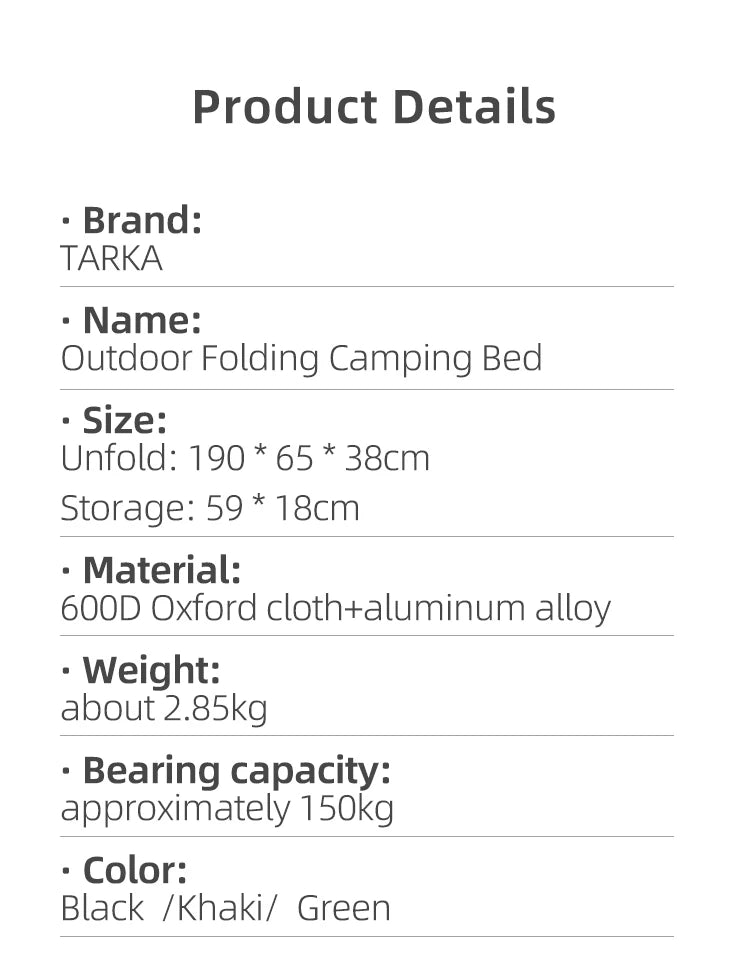 TARKA Lightweight Collapsible Camping Cot - Portable Foldable Sleeping Bed for Backpacking, Hiking, and Outdoor Single Use