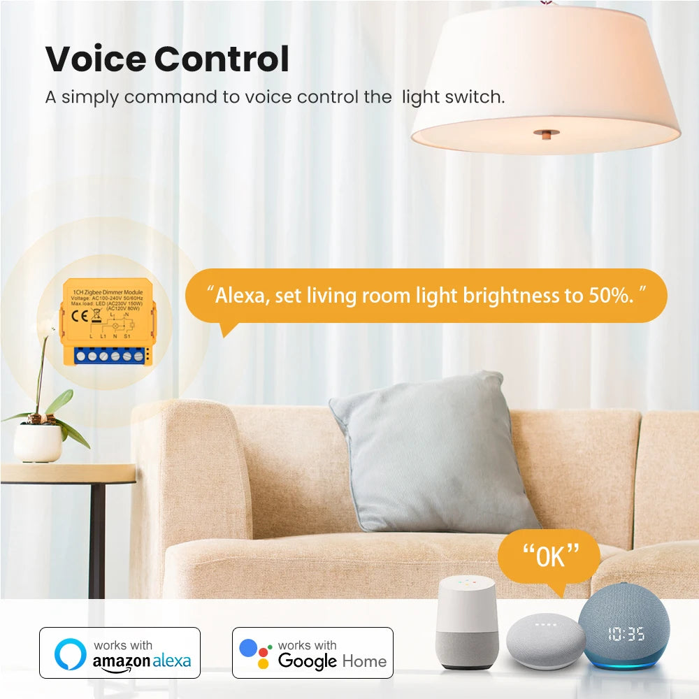 AVATTO Tuya WiFi/ZigBee Smart Dimmer Switch Module 1/2 Gang Dimmer Light Switch Module APP Remote Control For Alexa Google Home