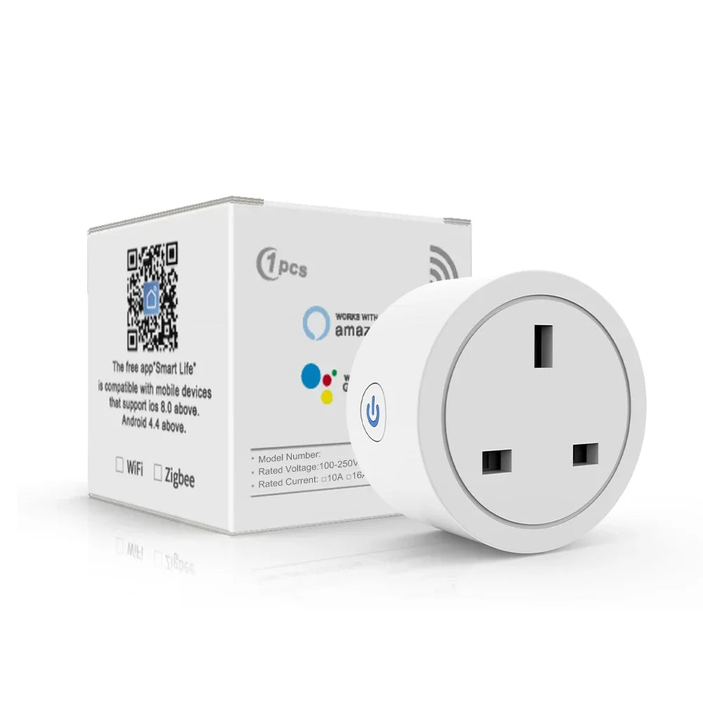 Tuya Zigbee Smart Socket 16A UK Plug with Power Monitor Smart Outlet Works with Zigbee Hub gateway Supports Google Home Alexa