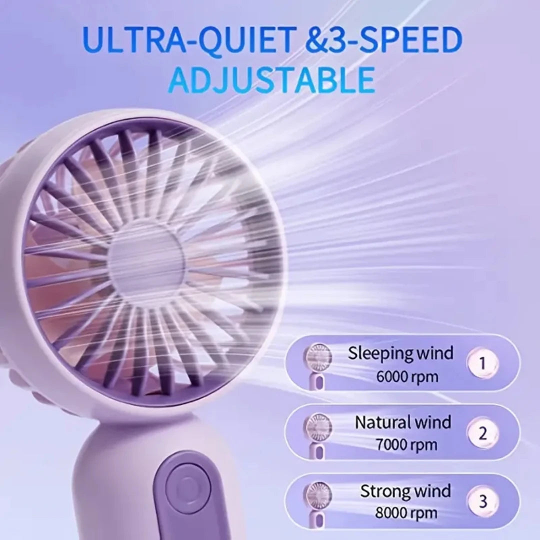 USB Rechargeable Mini Portable Fan - 3-Speed Lightweight Handheld Fan for Office, Travel, Camping, and Outdoor Use