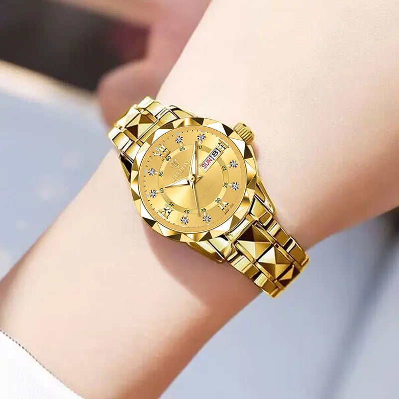 BINBOND Luxury Women's Quartz Watch - Waterproof, Luminous Date Display, Stainless Steel Fashion Wristwatch for Ladies