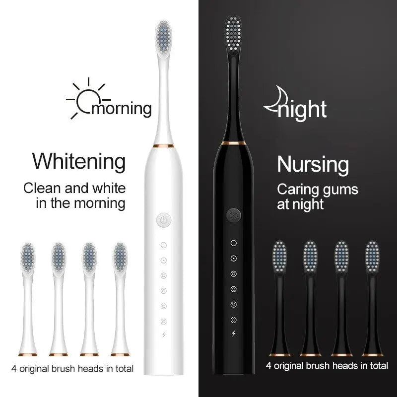 Electric Ultrasonic Toothbrush - Six-Speed Modes, USB Rechargeable, Waterproof, Soft Bristles, Automatic Tooth Cleaner (Couple Set)