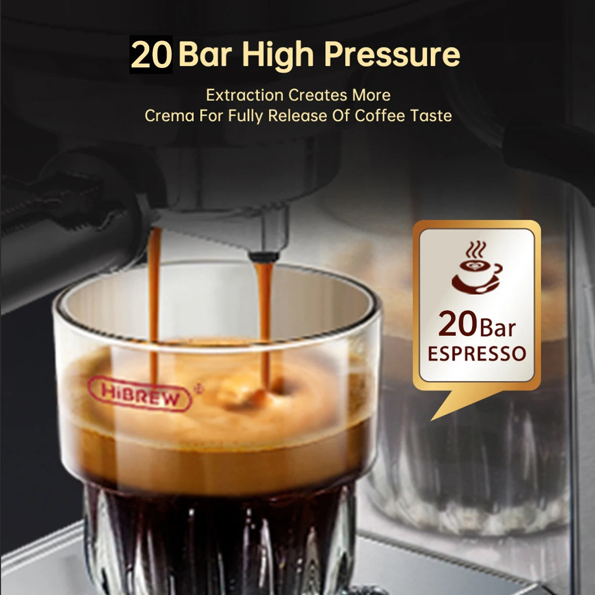 HiBREW H11 Semi-Automatic Espresso Machine - 20-Bar Super Slim Coffee Maker, Compatible with ESE Pods & Ground Coffee, for Espresso & Cappuccino