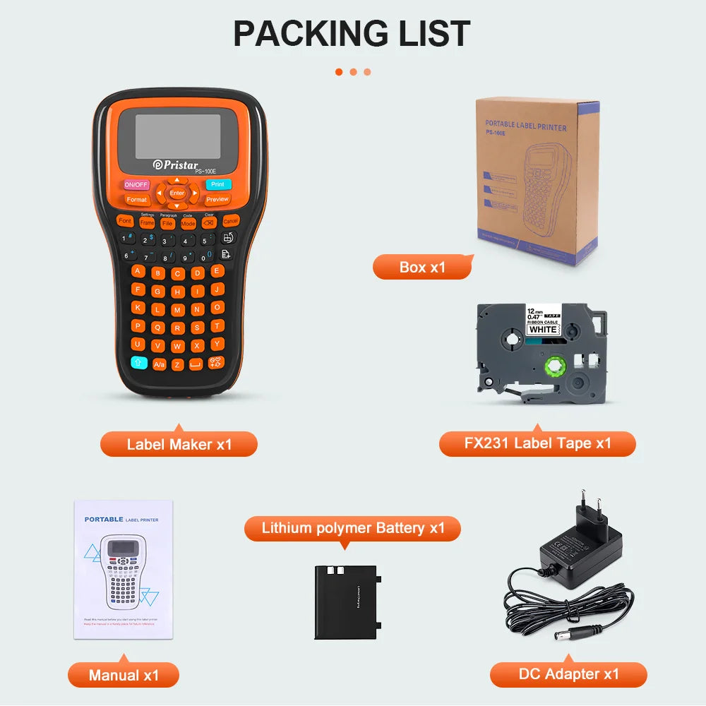 PS100E Portable Wireless Label Printer TZeFX231 Industrial Label Maker Compatible for Brother P-touch Label Maker TZe231 Tapes