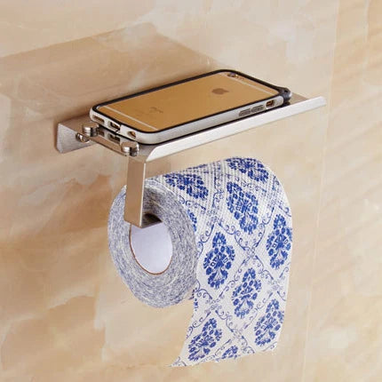 Aluminum Alloy Wall-Mounted Toilet Paper Holder with Shelf – Multi-Function Bathroom Paper & Phone Holder Towel Roll Rack