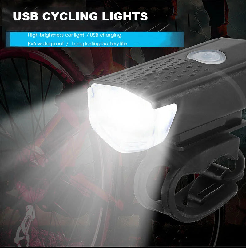 USB Rechargeable LED Bike Light Set - Front & Rear Headlight and Taillight for MTB & Road Cycling Safety