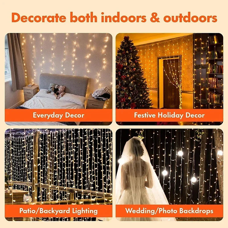 3M LED Curtain String Lights - USB Fairy Garland Lamp with 8 Modes for Home, Garden, Christmas 2024, Party, New Year, and Wedding Decoration