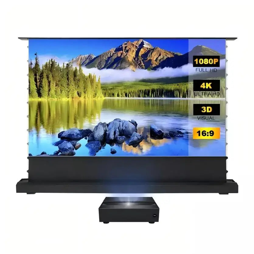 120 inch Laser TV ALR Projector Screen Motorized Floor Rising PET Crystal UST ALR Projection Screen For 4K Ultra Short Projector