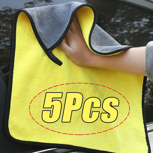 5PCS 30x60cm Microfiber Car Cleaning Towels - Thick Double-Layer Soft Drying Cloths for Car Care and Detailing