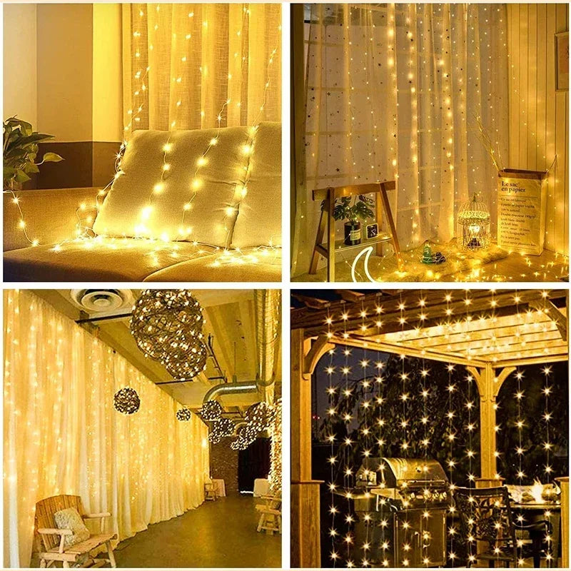 3M LED Curtain String Lights - USB Fairy Garland Lamp with 8 Modes for Home, Garden, Christmas 2024, Party, New Year, and Wedding Decoration