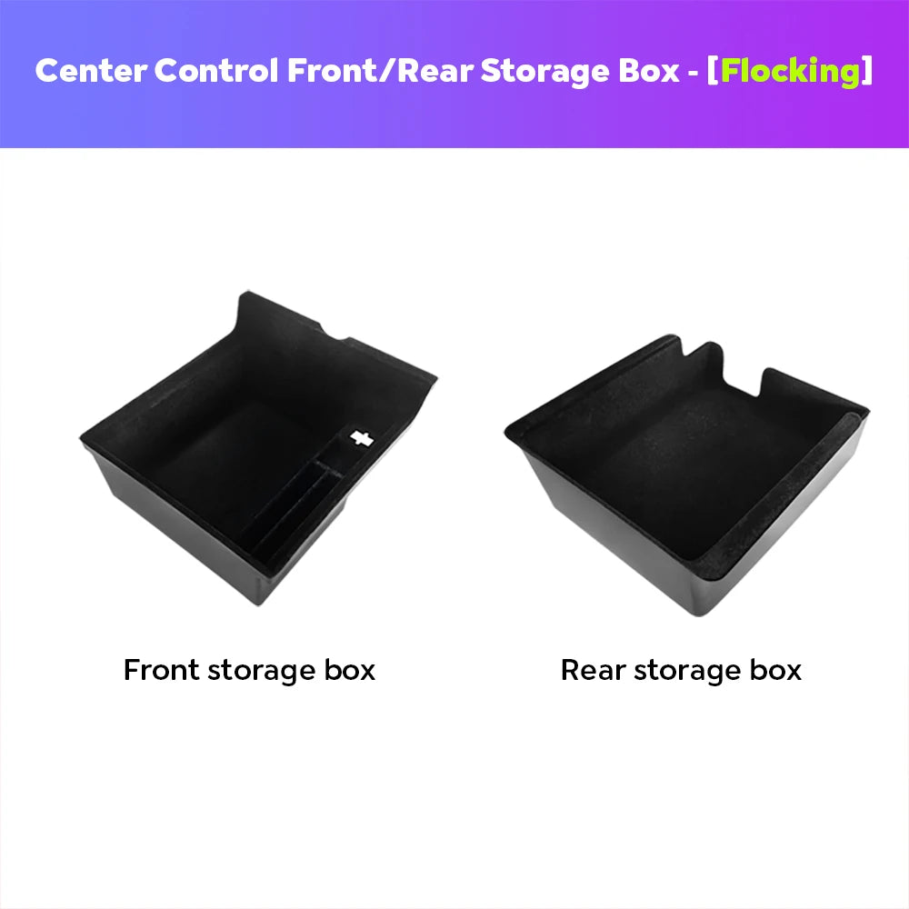 TESY Hidden Storage Box for Tesla Model Y | Flocked Center Console Organizer with Sliding Layers for Front & Rear Armrest