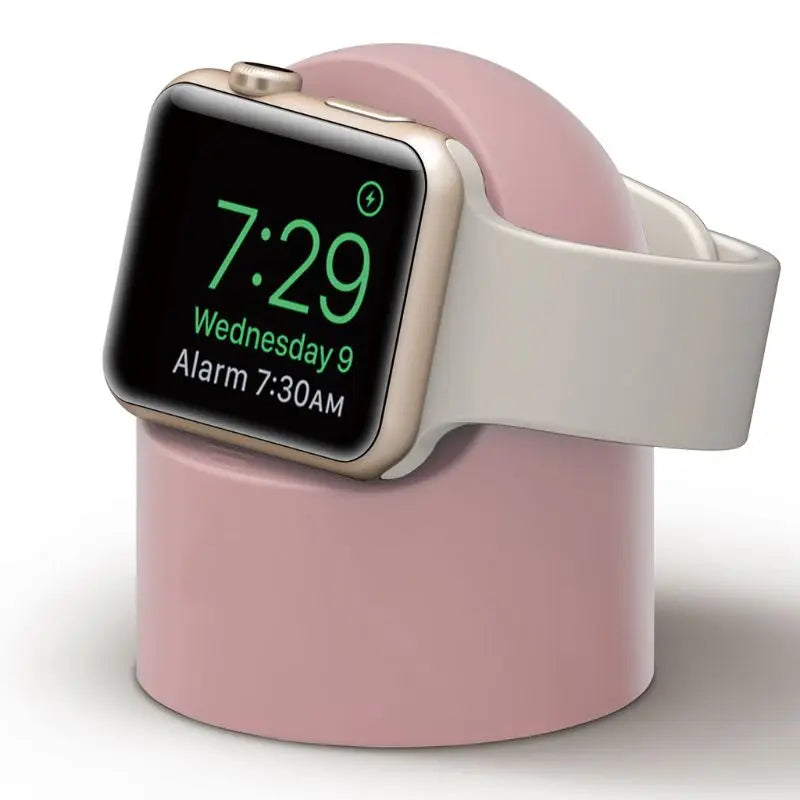 Durable Silicone Charging Stand for Apple Watch – Dock for all Apple Watch models (38–49mm); supports Nightstand Mode.