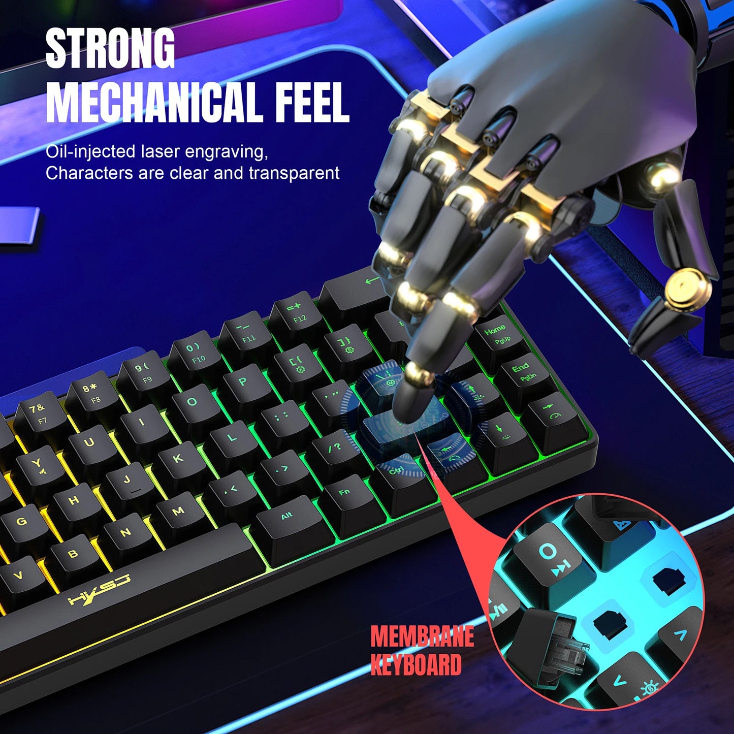 HXSJ V200 Wired Mini Gaming Keyboard | K68 RGB 19-Key Anti-Ghosting Membrane Keyboard with Mechanical Feel for Gaming & Office