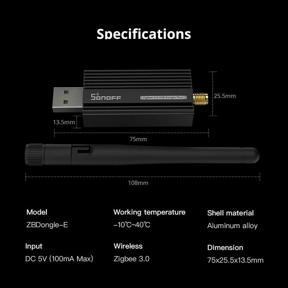 SONOFF ZigBee 3.0 USB Dongle (ZBDongle-P / ZBDongle-E) – ZigBee Gateway for ZHA or Zigbee2MQTT, Compatible with SONOFF ZBMINI, S26ZBR2, BasicZBR3