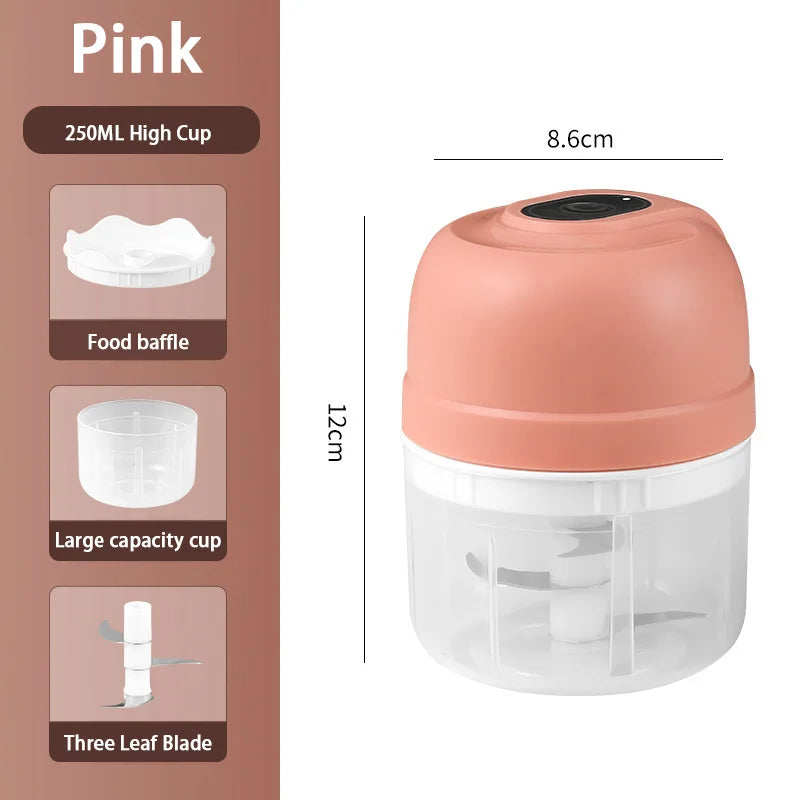 Electric Garlic Purer 100/250ML Mini Electric Garlic Chopper USB Charging Ginger Vegetable Cutter Food Chopper Kitchen Tools