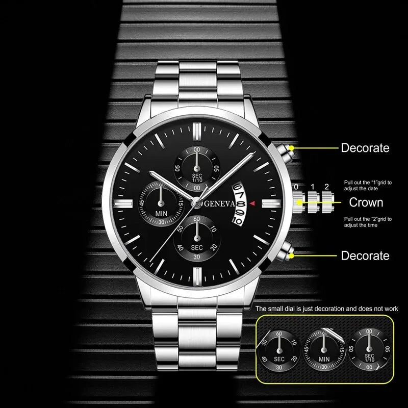 DEYROS ZH12062SHJM Luxury Men's Stainless Steel Quartz Watch – Business Wristwatch with Calendar, Stylish Bracelet Design