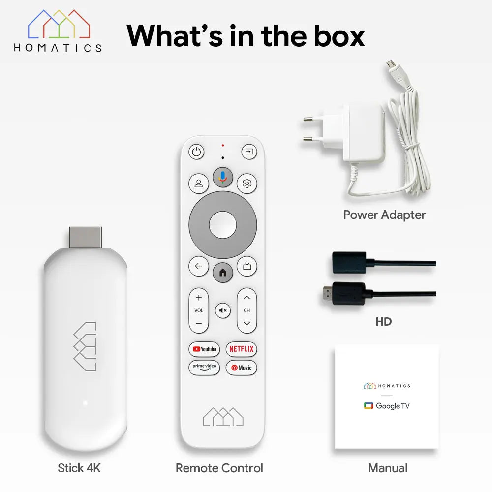 HOMATICS 4K TV Stick - Netflix & Google Certified, 32GB Storage, Dolby Atmos, AV1 Support, Dual-Band WiFi