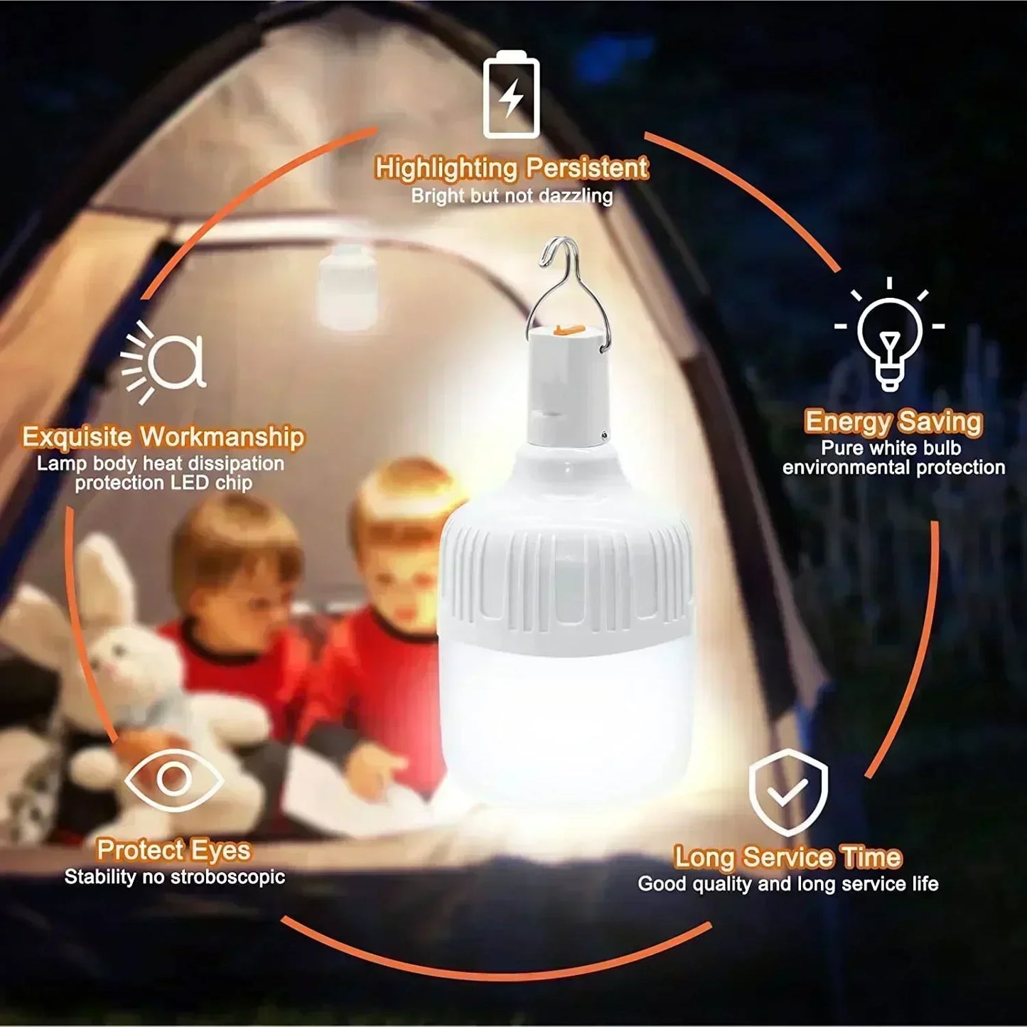 60W USB Rechargeable LED Emergency Light - Outdoor Camping Lantern for Hiking, Sports, and EDC Use