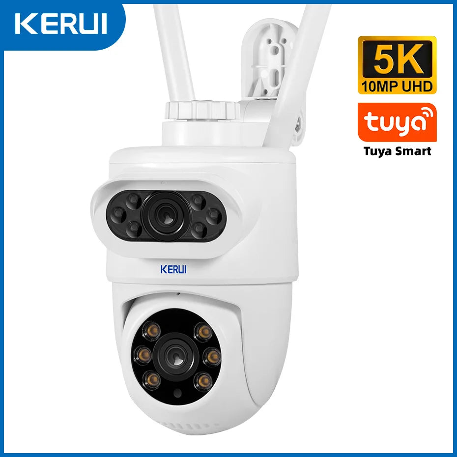 KERUI KR-K268 4K 10MP PTZ WiFi IP Camera - Dual Lens Outdoor Security Camera, Tuya Smart Home Surveillance, 5MP/8MP Options, CCTV Video Monitoring